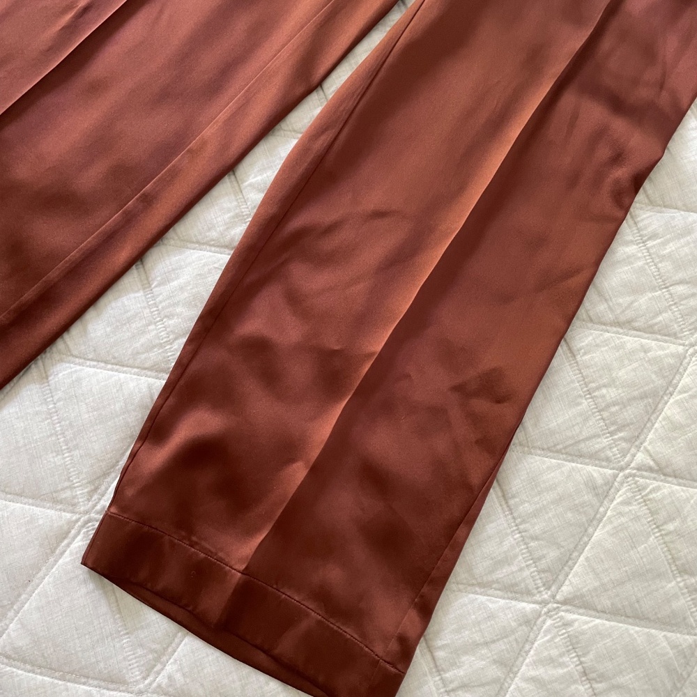 JOSEPH | Luxury Tova pure silk-satin straight-leg pants in copper brown XL - Picture 3 of 14